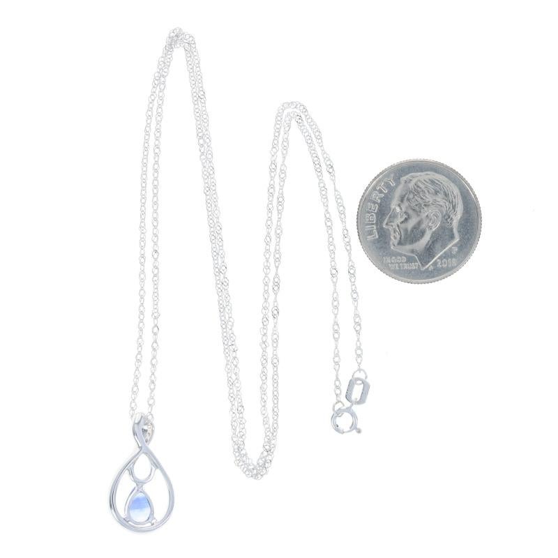 White Gold Sapphire Diamond Fancy Chain Pendant Necklace 17 3/4