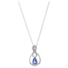 White Gold Sapphire Diamond Fancy Chain Pendant Necklace 17 3/4" - 18k Pear .56c