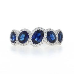 White Gold Sapphire Diamond Five-Stone Halo Band - 18k Oval 2.12ctw Ring