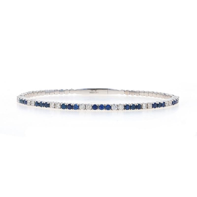 White Gold Sapphire & Diamond Flex Bangle Bracelet 6 1/2" - 14k Round 1.73ctw For Sale