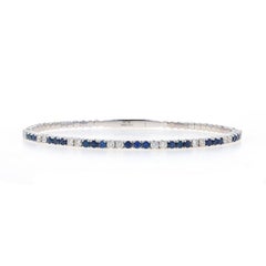 White Gold Sapphire & Diamond Flex Bangle Bracelet 6 1/2" - 14k Round 1.73ctw