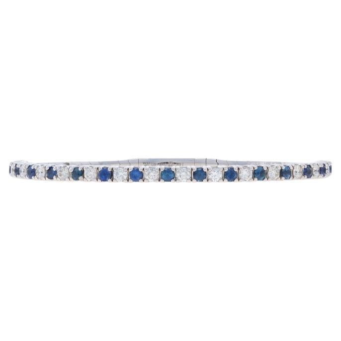 White Gold Sapphire Diamond Flex Bangle Bracelet 7" 14k Round 2.87ctw For Sale