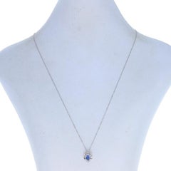 White Gold Sapphire & Diamond Flower Pendant Necklace 17 3/4" - 18k Oval .76ctw