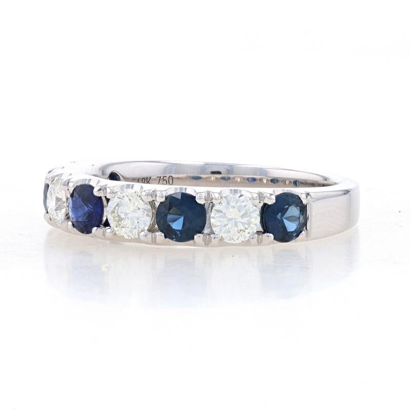 Round Cut White Gold Sapphire & Diamond French Set Band - 18k Round 1.54ctw Wedding Ring For Sale
