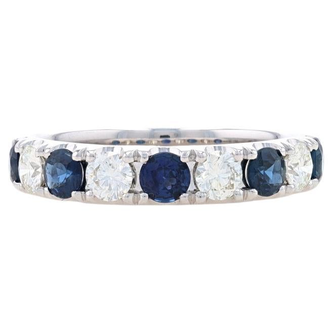 White Gold Sapphire & Diamond French Set Band - 18k Round 1.54ctw Wedding Ring For Sale