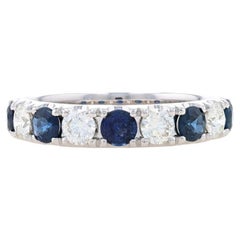 White Gold Sapphire & Diamond French Set Band - 18k Round 1.54ctw Wedding Ring