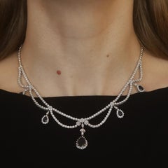White Gold Sapphire Diamond Halo Dangle Necklace 15 3/4" - 18k Pear 7.25ctw