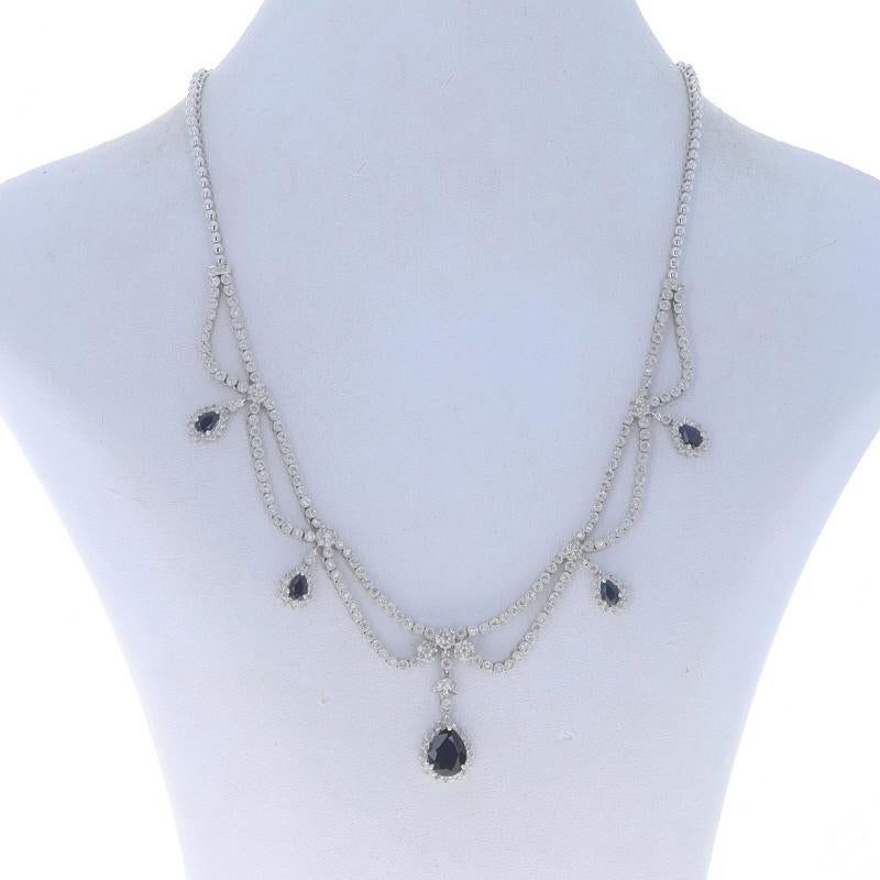 Pear Cut White Gold Sapphire Diamond Halo Dangle Necklace 15 3/4