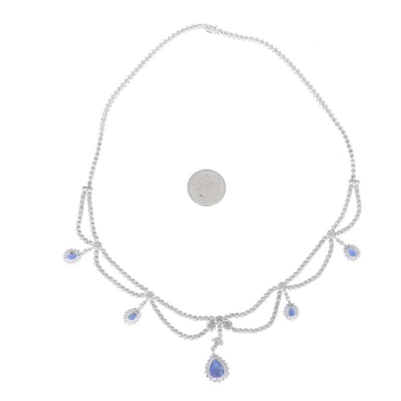 White Gold Sapphire Diamond Halo Dangle Necklace 15 3/4