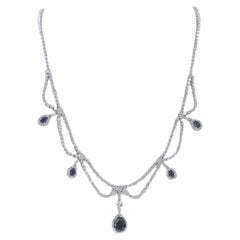 White Gold Sapphire Diamond Halo Dangle Necklace 15 3/4" - 18k Pear 7.25ctw