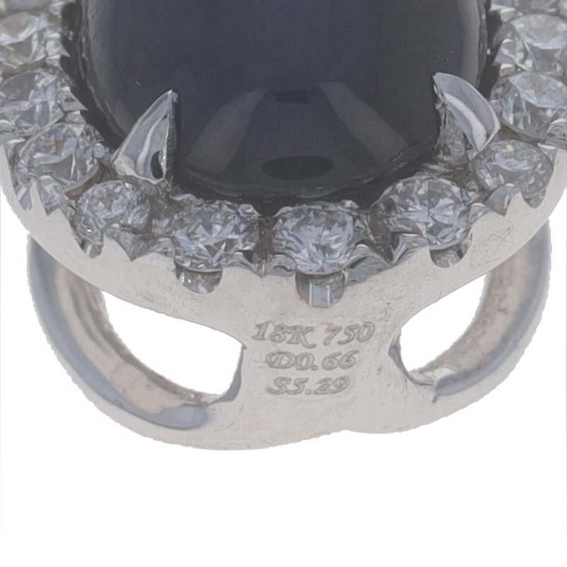 Women's White Gold Sapphire & Diamond Halo Dangle Pendant - 18k Oval Cabochon 5.95ctw For Sale