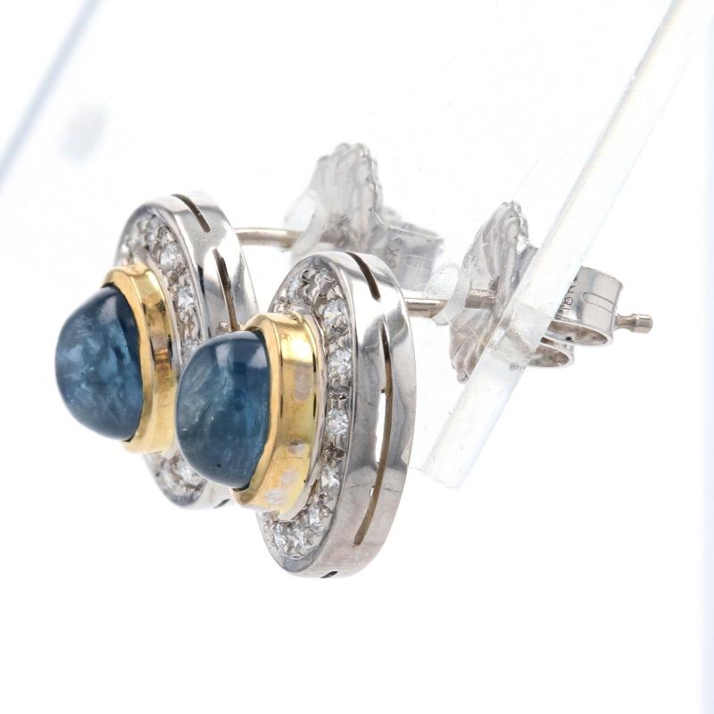 Mixed Cut White Gold Sapphire & Diamond Halo Earrings & Pendant Set, 18k Cabochon 2.37ctw For Sale