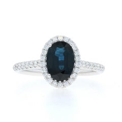 White Gold Sapphire Diamond Halo Engagement Ring - 14k Oval 1.81ctw