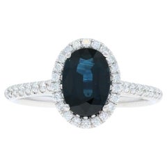 White Gold Sapphire Diamond Halo Engagement Ring - 14k Oval 1.81ctw