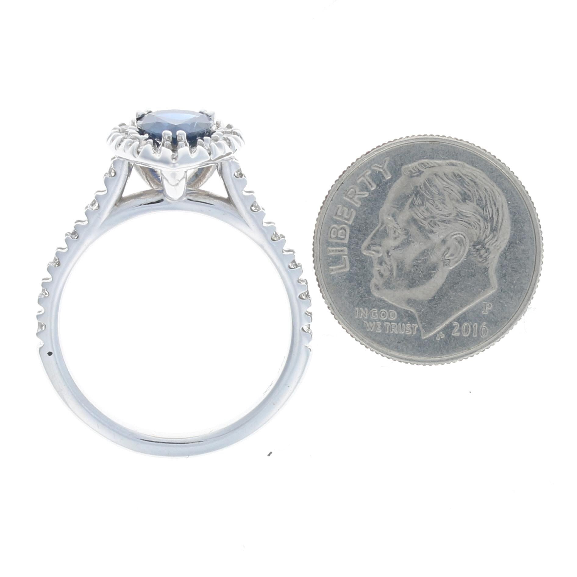 White Gold Sapphire and Diamond Halo Ring, 14 Karat Pear Cut 1.54 Carat 1