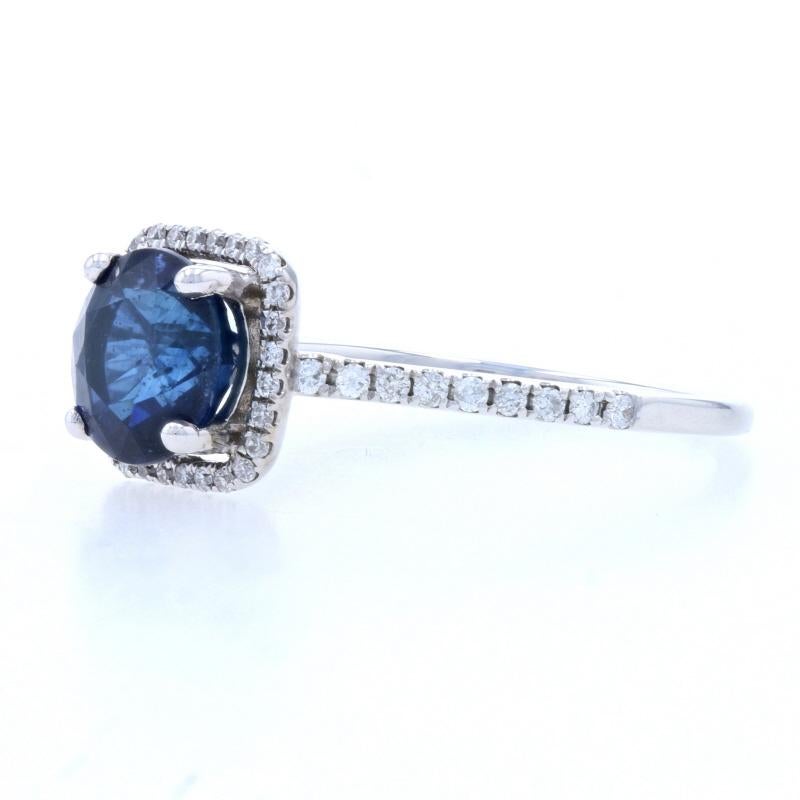 Uncut White Gold Sapphire & Diamond Halo Engagement Ring, 14k Round 2.07ctw Cathedral For Sale