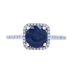 Vintage White Gold Sapphire & Diamond Halo Engagement Ring, 14k Round 2.07ctw Cathedral