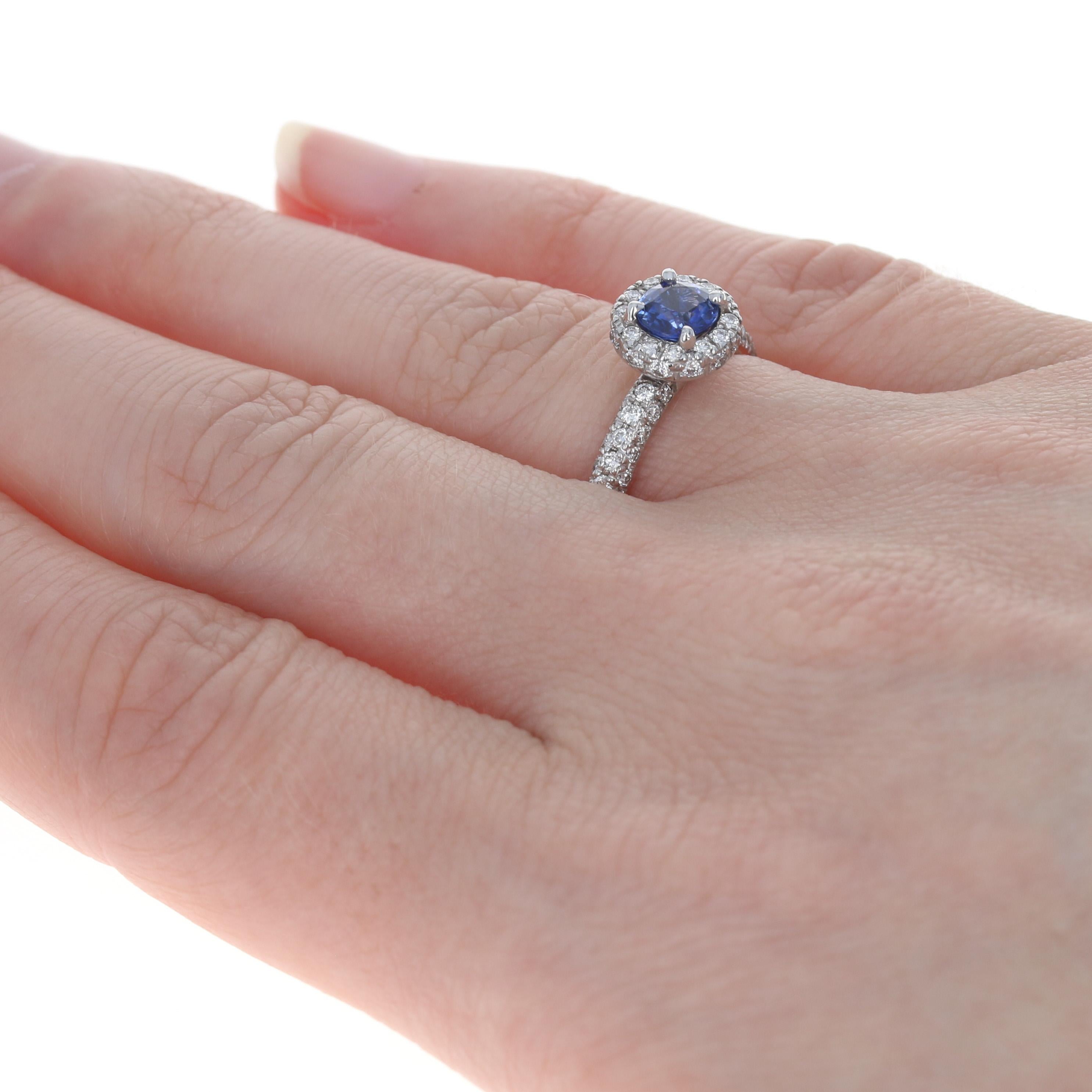 Women's White Gold Sapphire & Diamond Halo Engagement Ring - 14k Round Cut 1.43ctw For Sale