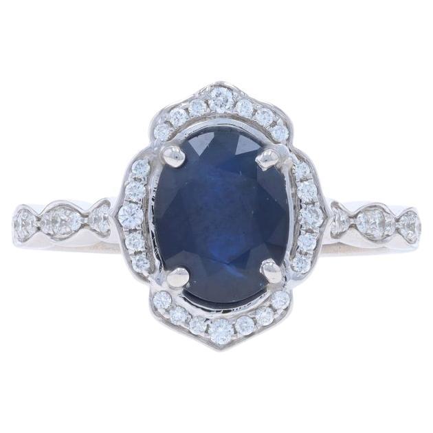 White Gold Sapphire Diamond Halo Engagement Ring - 18k Oval 2.42ctw For Sale