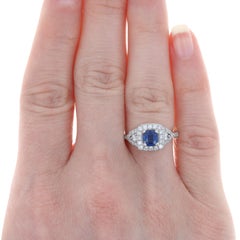 White Gold Sapphire Diamond Halo Engagement Ring Wedding Band 14k Cushion 1.51ct