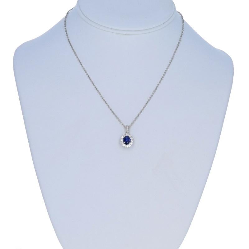 Oval Cut White Gold Sapphire Diamond Halo Necklace 14k & Platinum Oval 1.98ctw GIA Adjust For Sale