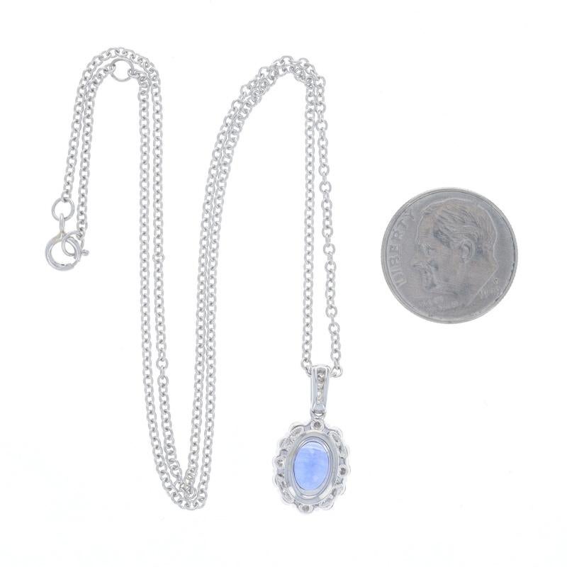 Women's White Gold Sapphire Diamond Halo Necklace 14k & Platinum Oval 1.98ctw GIA Adjust For Sale