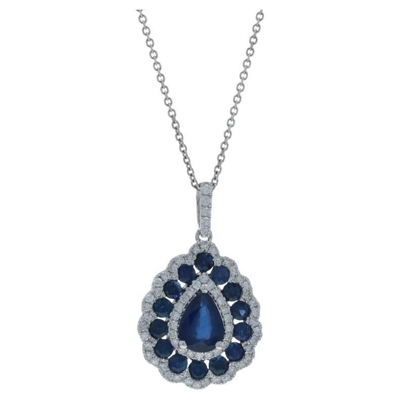 White Gold Sapphire Diamond Halo Necklace 16" -14k Pear
Round 2.58ctw Teardrop