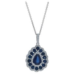 White Gold Sapphire Diamond Halo Necklace 16" -14k Pear
Round 2.58ctw Teardrop