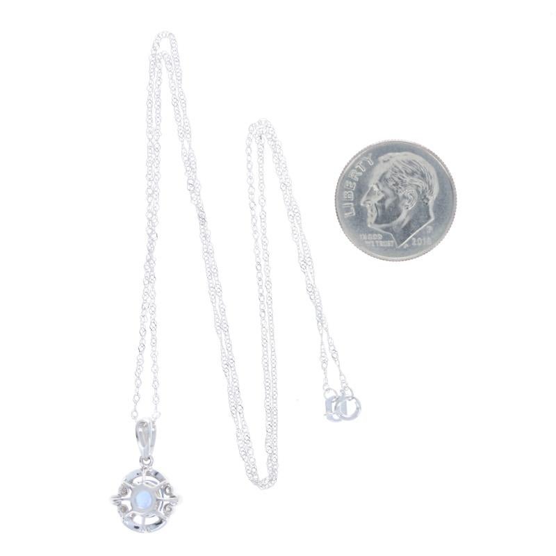 Women's White Gold Sapphire & Diamond Halo Pendant Necklace 18