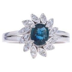 Weißgold Saphir-Diamant-Halo-Ring - 14k Oval 0,58ctw Blumenkathedrale
