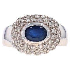 White Gold Sapphire & Diamond Halo Ring - 14k Oval 2.25ctw Floral East-West