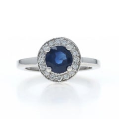 White Gold Sapphire Diamond Halo Ring - 14k Round 1.22ctw