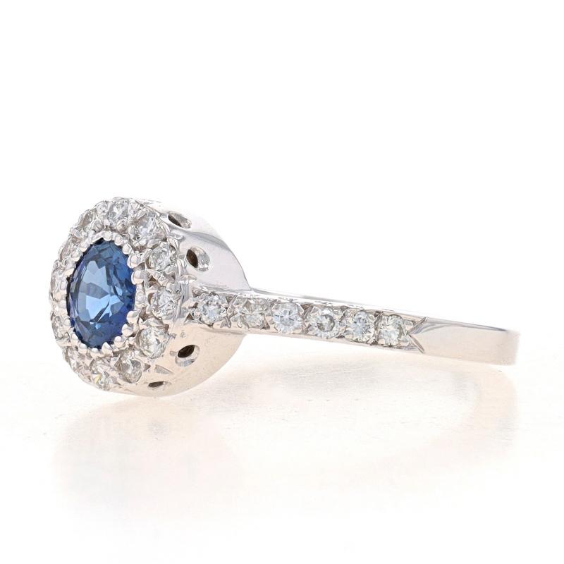 Round Cut White Gold Sapphire & Diamond Halo Ring - 14k Round .95ctw Engagement For Sale