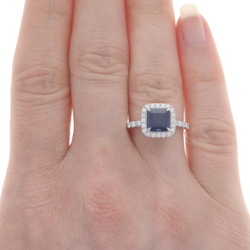 Asscher Cut White Gold Sapphire & Diamond Halo Ring - 18k Asscher 2.96ctw Engagement For Sale