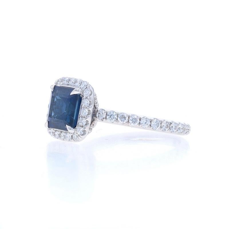 White Gold Sapphire & Diamond Halo Ring - 18k Asscher 2.96ctw Engagement In New Condition For Sale In Greensboro, NC
