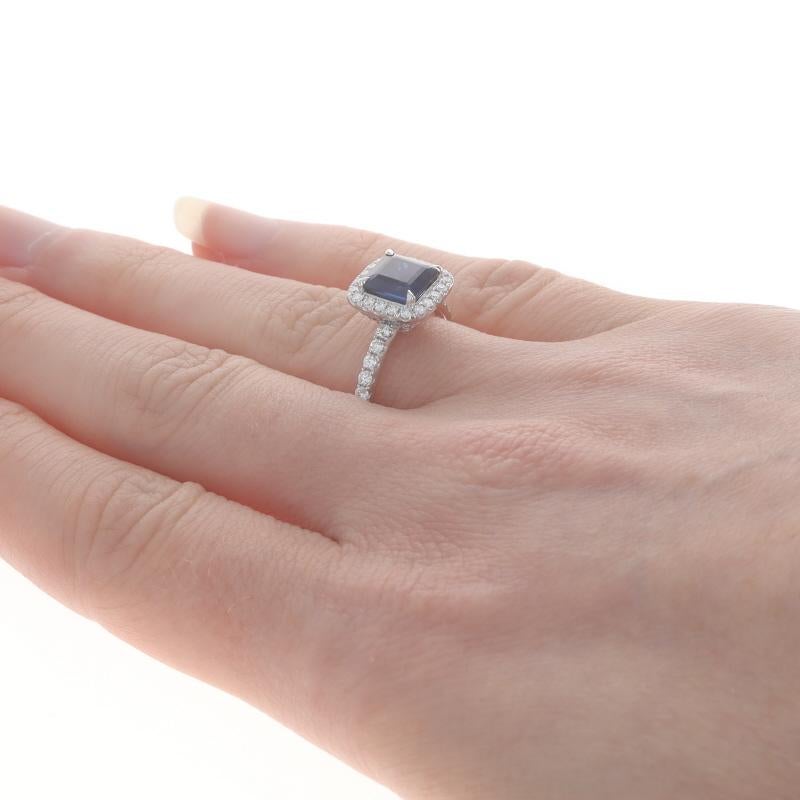 Women's White Gold Sapphire & Diamond Halo Ring - 18k Asscher 2.96ctw Engagement For Sale