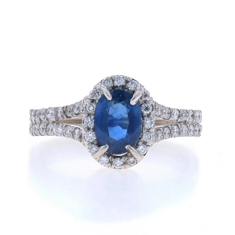 Size: 5 1/2
Sizing Fee: Up 1 1/2 sizes for $60 or Down 1/2 a size for $40

Metal Content: 18k White Gold

Stone Information

Natural Sapphire
Treatment: Heating
Carat(s): 1.12ct
Cut: Oval
Color: Blue

Natural Diamonds
Carat(s): .62ctw
Cut: Round