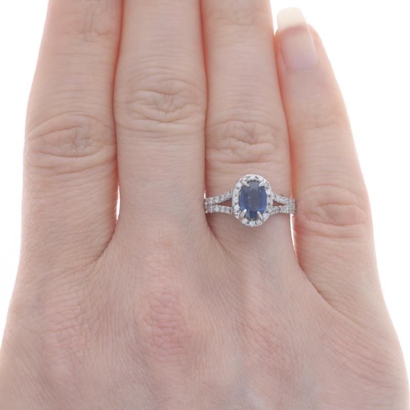 Oval Cut White Gold Sapphire Diamond Halo Ring - 18k Oval 1.74ctw For Sale