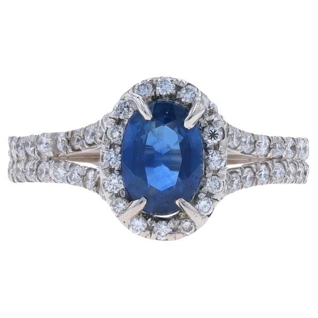 Anillo Halo Zafiro Diamante Oro Blanco - 18k Oval 1.74ctw