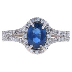 Anillo Halo Zafiro Diamante Oro Blanco - 18k Oval 1.74ctw
