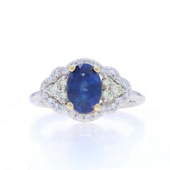 White Gold Sapphire & Diamond Halo Ring - 18k Oval 2.23ctw