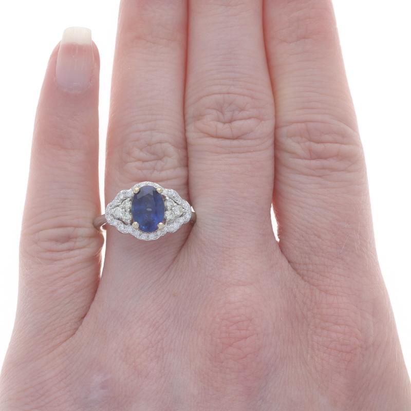 Oval Cut White Gold Sapphire & Diamond Halo Ring - 18k Oval 2.23ctw For Sale