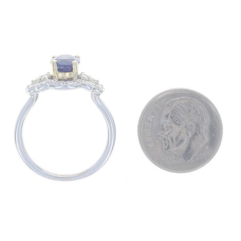 White Gold Sapphire & Diamond Halo Ring - 18k Oval 2.23ctw For Sale 1