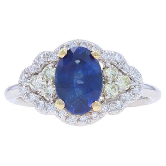 Anillo Halo de Zafiro y Diamante de Oro Blanco - 18k Oval 2.23ctw