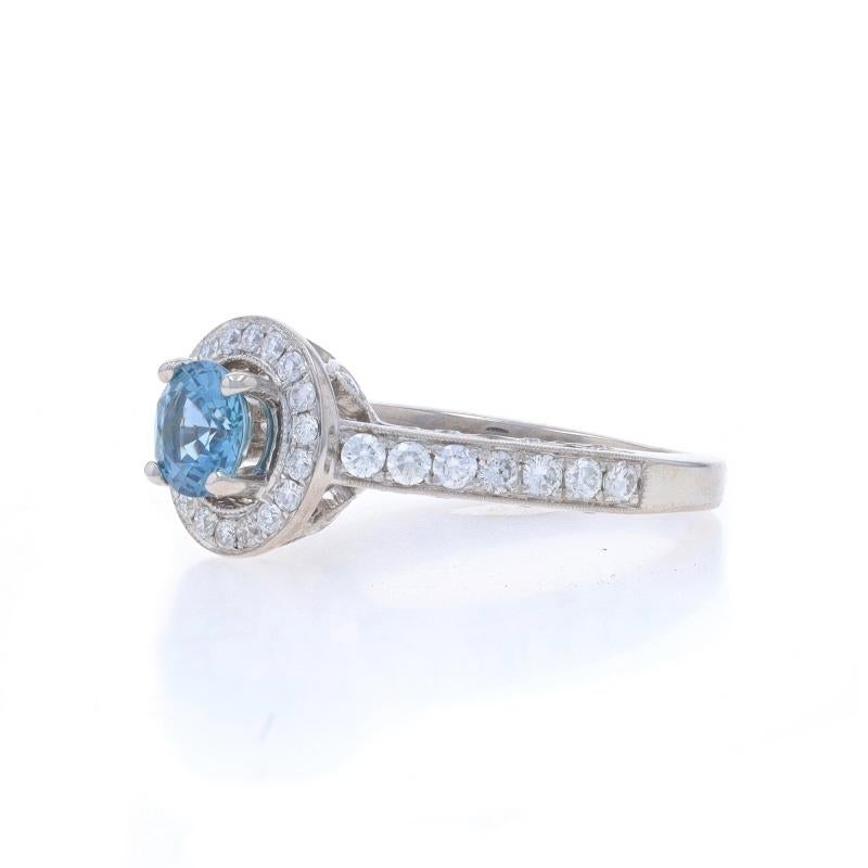 Anello aureola con zaffiro e diamante in oro bianco - 18 carati, fidanzamento rotondo con grana da 1,53 ct. In condizioni ottime in vendita a Greensboro, NC