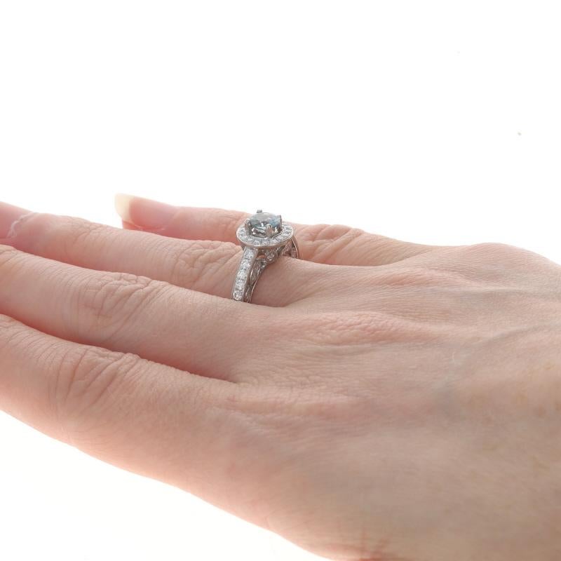 Donna Anello aureola con zaffiro e diamante in oro bianco - 18 carati, fidanzamento rotondo con grana da 1,53 ct. in vendita
