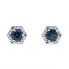 Weißgold Saphir-Diamant-Halo-Ohrstecker - 14k Sechseck 1,62 Karat