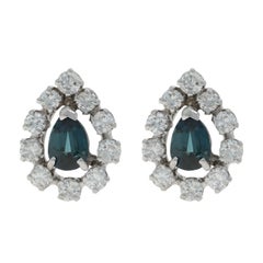 White Gold Sapphire Diamond Halo Stud Earrings - 14k Pear 3.00ctw Teardrop