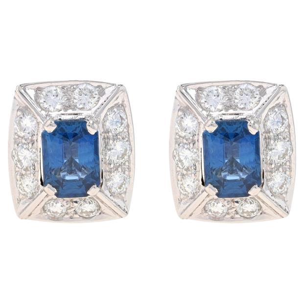 Orecchini a lobo in oro bianco con zaffiro e diamante - 14k Radiant 3,30ctw Pierced