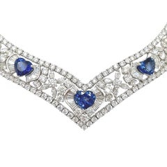 White Gold Sapphire Diamond Heart Collar Necklace